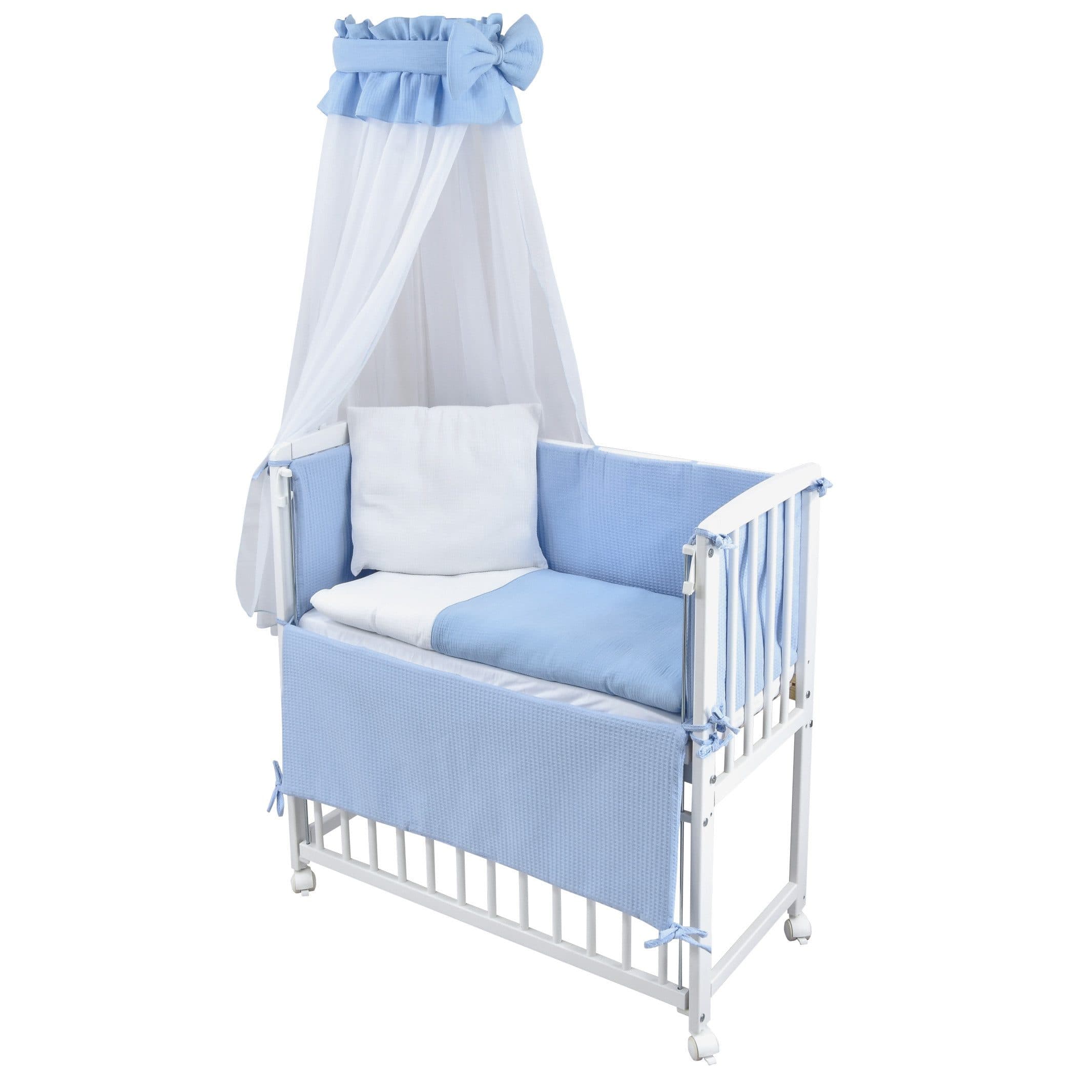 Baby-Delux Beistellbett Komplettset Weiß Blau Massivholz - Bild 2