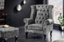 riess-ambiente Chesterfield Ohrensessel Grau - Samt & Holz Bild 2