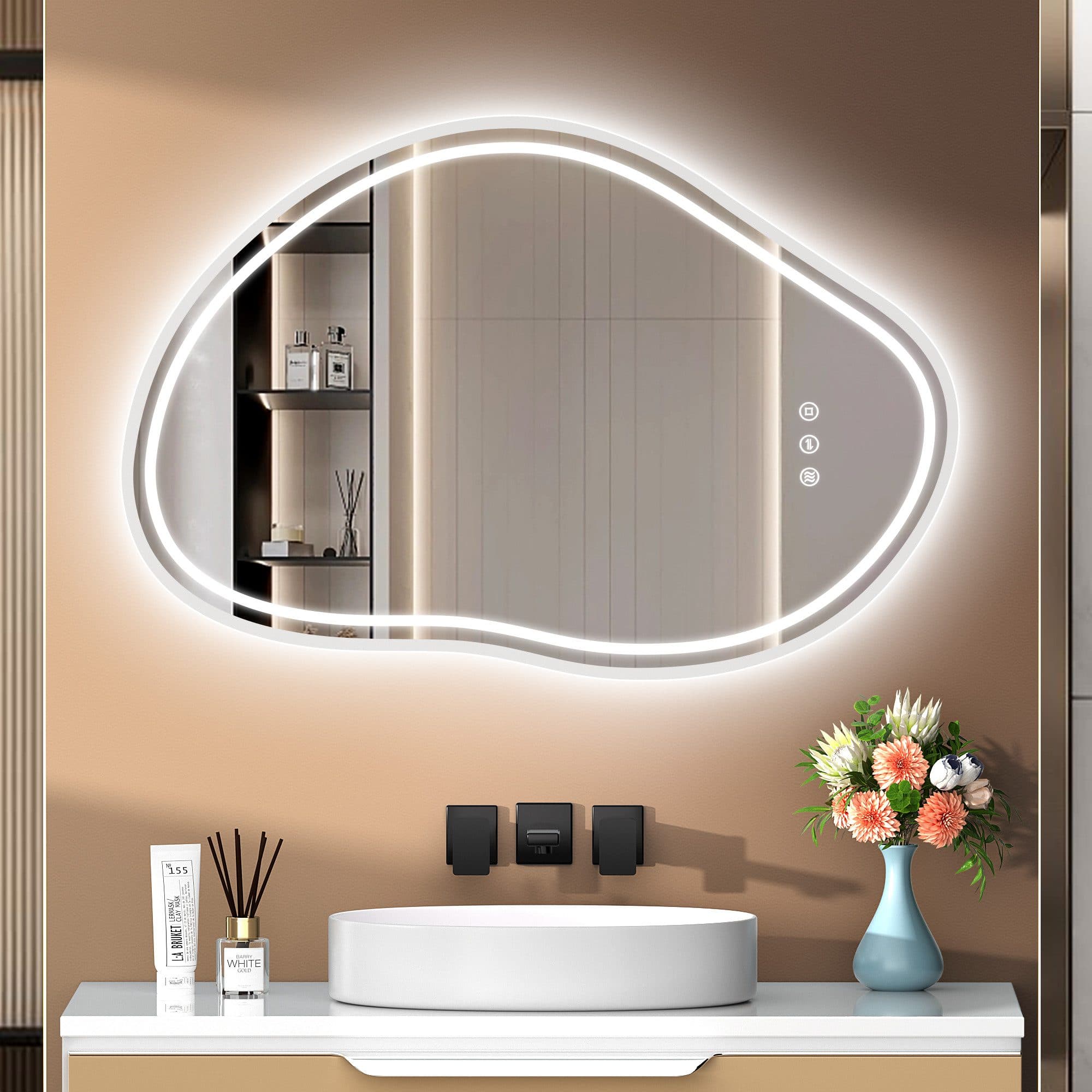 PESENXAN Badspiegel mit Beleuchtung Silber LED 3 Lichtfarben Dimmbar - Bild 2