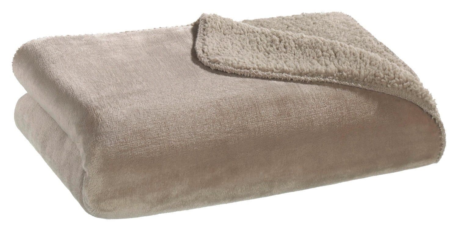 casa NOVA Wohndecke SEBASTIAN Taupe Wendbar Flanell Schaffellimitat - Bild 2