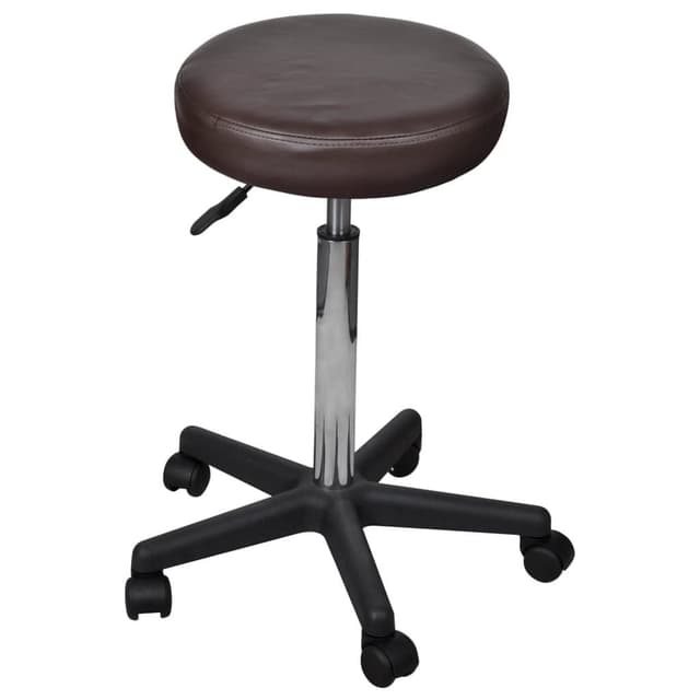 Braune Kunstleder-Rollhocker (2er Set) für Büro und Arbeitsplatz