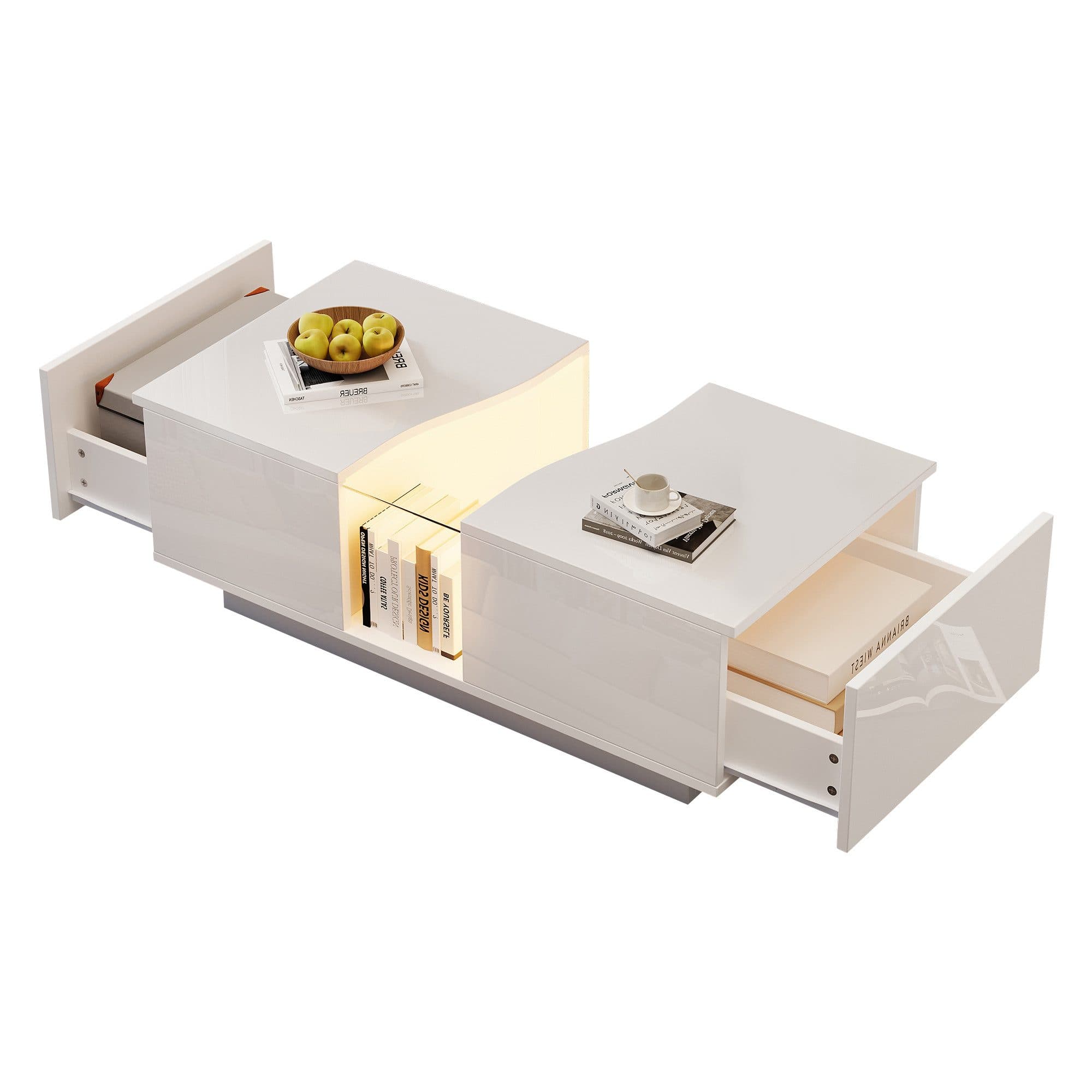 Merax LED-Couchtisch Hochglanz Sofatisch Beistelltisch mit LED-Beleuchtung - Bild 2