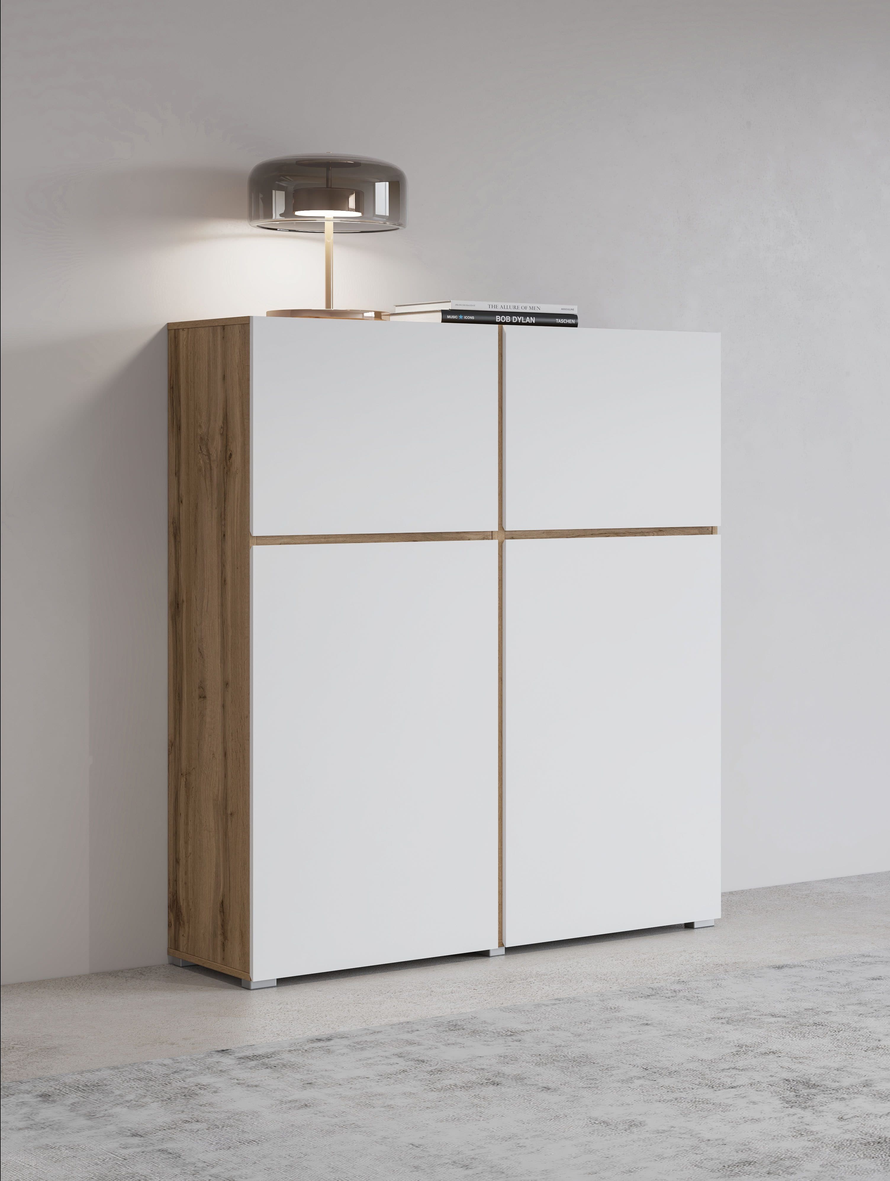 OTTO HOME Cross Highboard Weiß/Wotan Eiche Modern Grifflos - Bild 2