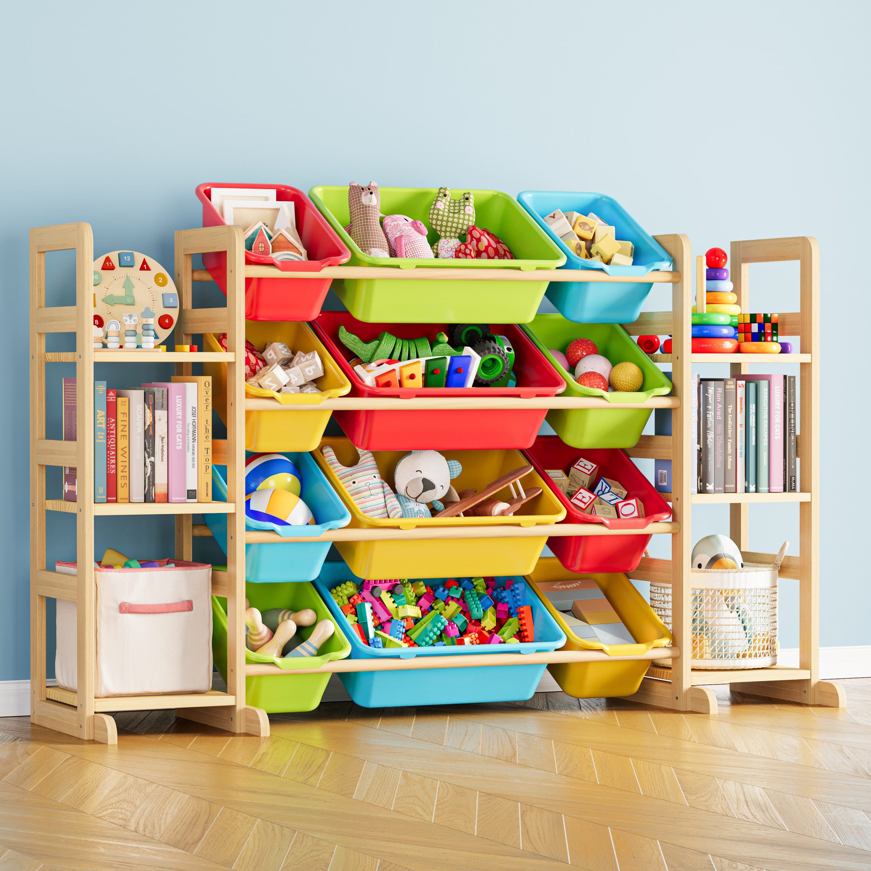 SpaceAid Kinderregal mit 6 Regalen und 12 Behältern