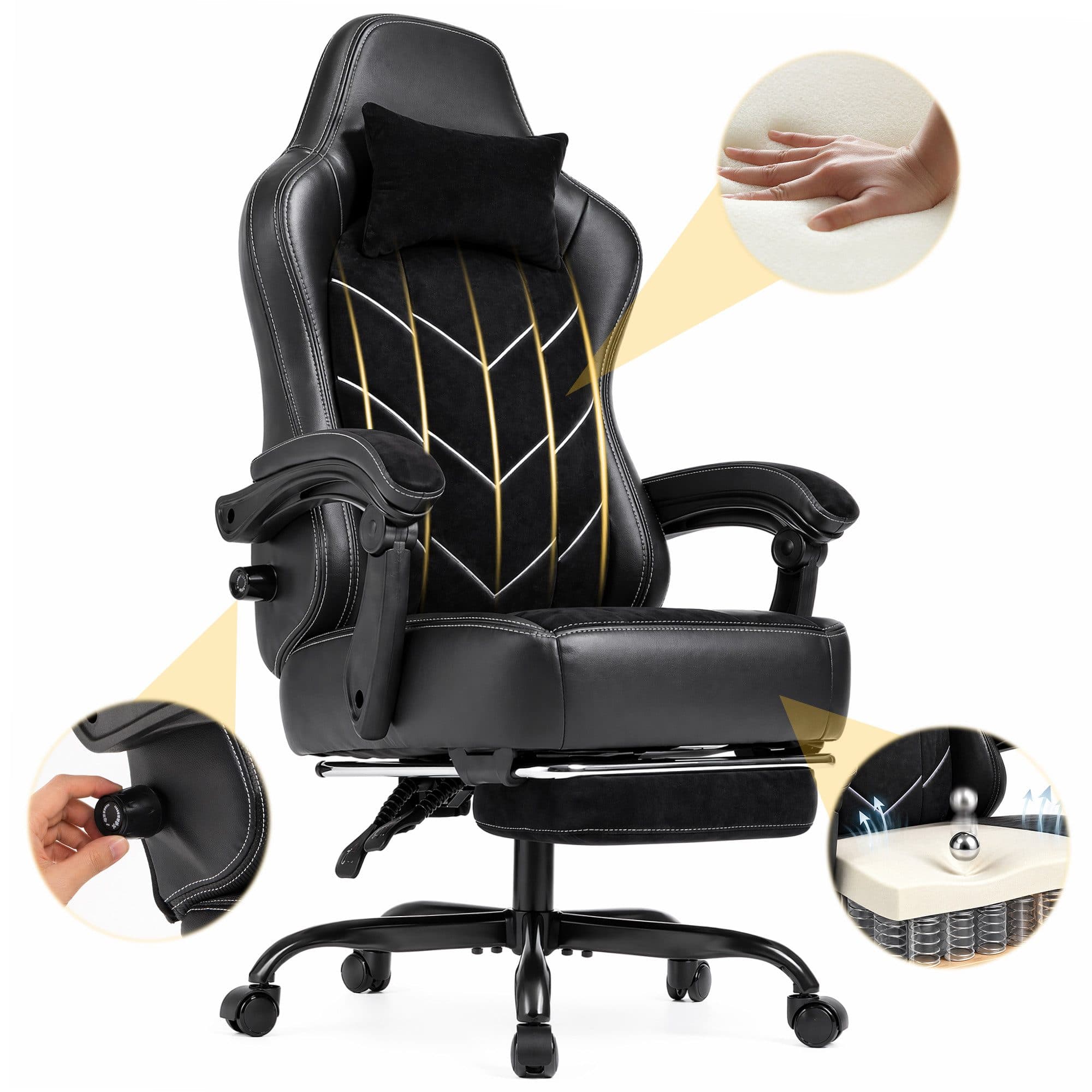 HOMALL Gaming-Stuhl mit Federkern, atmungsaktiver Stoff, Fußstütze, ergonomisch - Bild 2