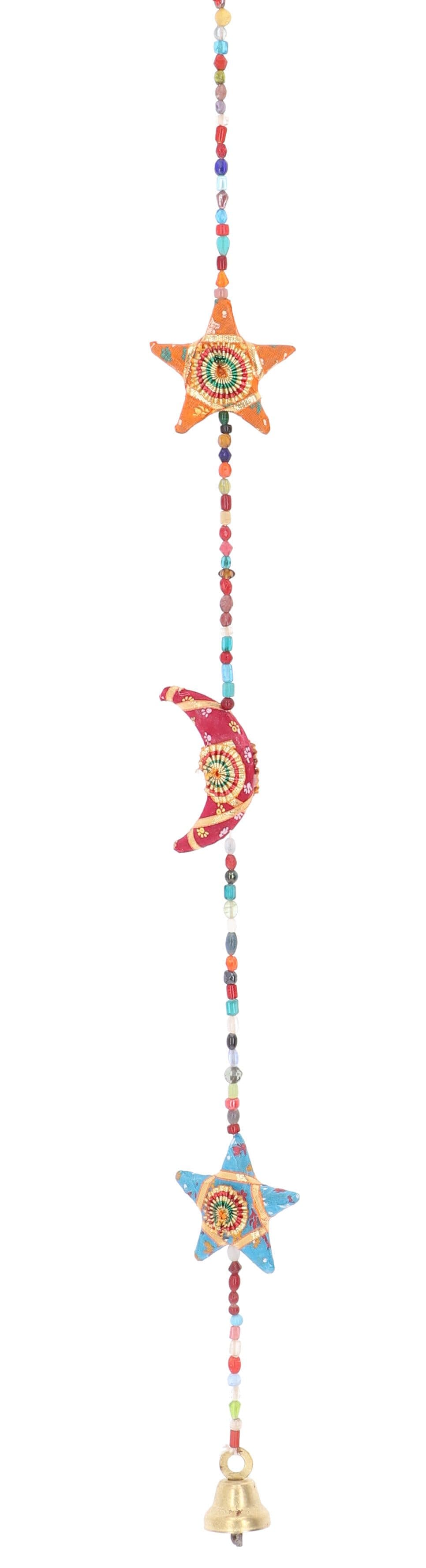 Indische Stoffkette Deko Mobile mit Sternen & Glocke - Bild 2
