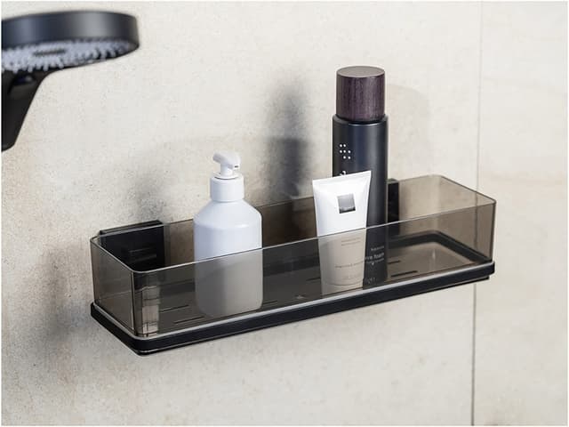 WENKO Duschablage Vacuum-Loc® Quadro: Schwarz, Kunststoff & Edelstahl, Bohrfrei