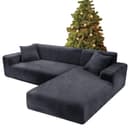 Minicloss Sofabezug Stretch Samt Grau - Sofaüberwurf mit Armlehne Bild 2
