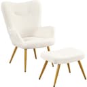 Yaheetech Relaxsessel mit Hocker, Elfenbein, Klappbare Rückenlehne Bild 2