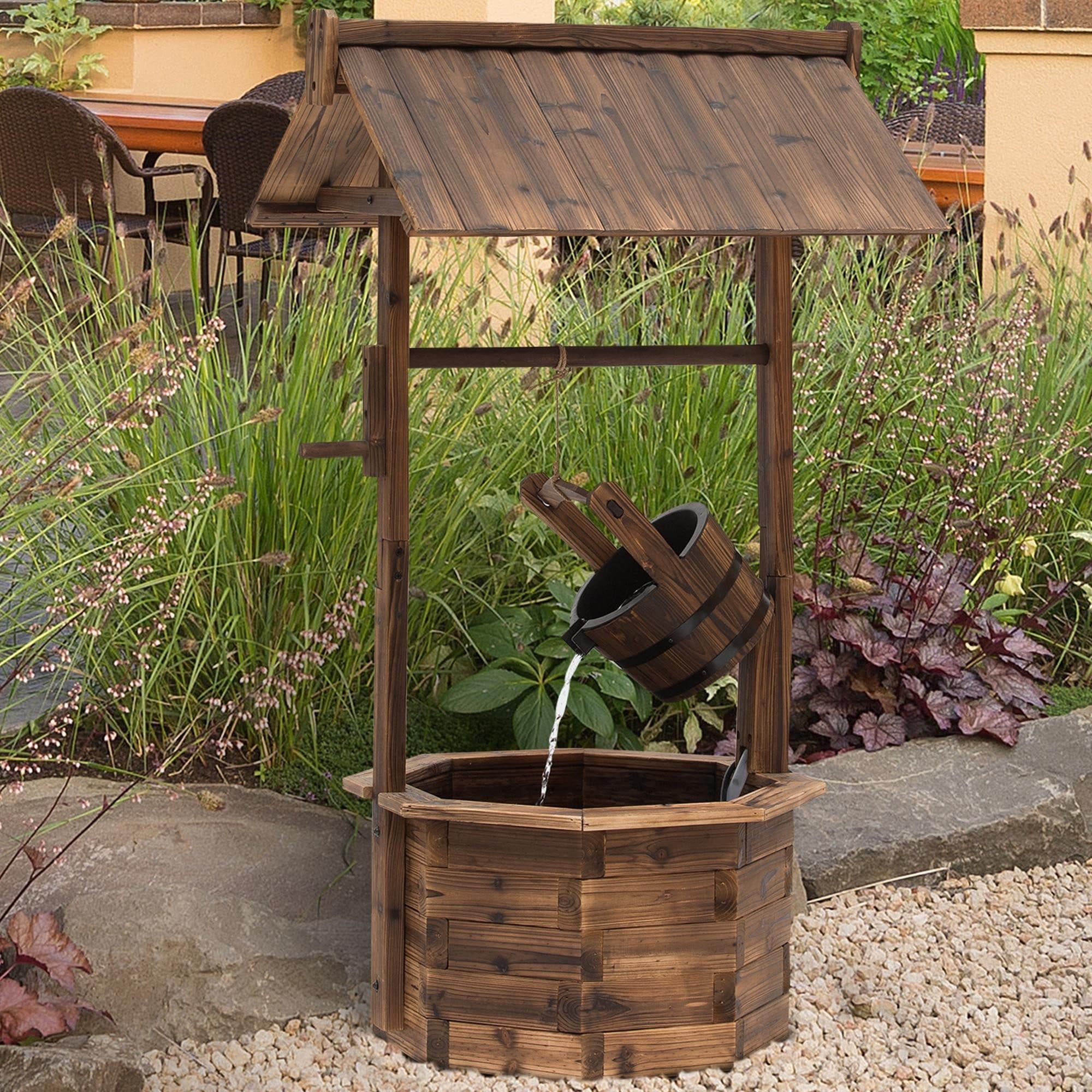 Outsunny Gartenbrunnen Wasserfall Massivholz Braun Regulierbar - Bild 2