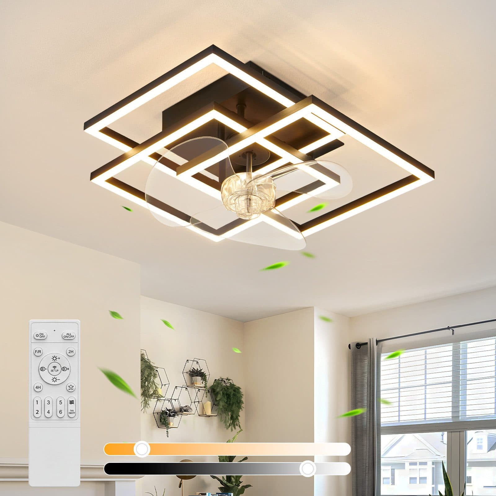 ZMH Deckenventilator mit Beleuchtung Schwarz Dimmbar Fernbedienung - Bild 2