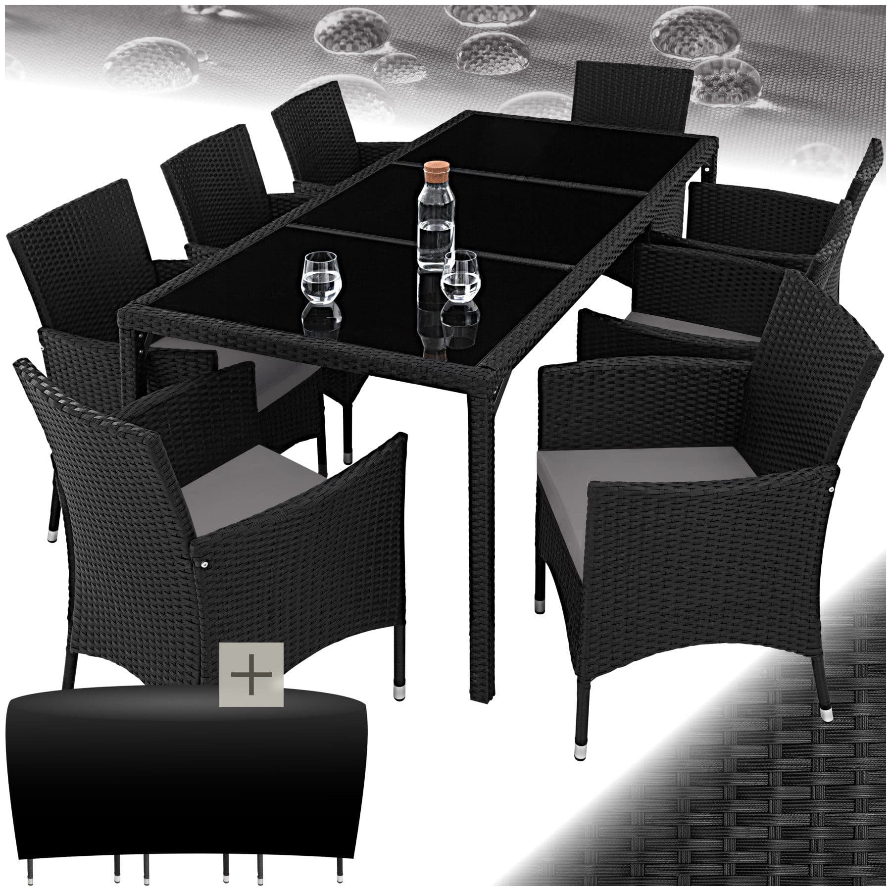 tectake Sitzgruppe 9-tlg. Schwarz/Grau Polyrattan mit Kissen - Bild 2
