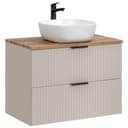 Lomadox Waschtisch ADELAIDE-56-CASHMERE 80cm mit Keramik-Aufsatzbecken Kaschmir und Eiche mit gerillter Front Bild 2