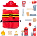 Esun 14-tlg. Holz Feuerwehrmann Spielset mit Kostüm Bild 2