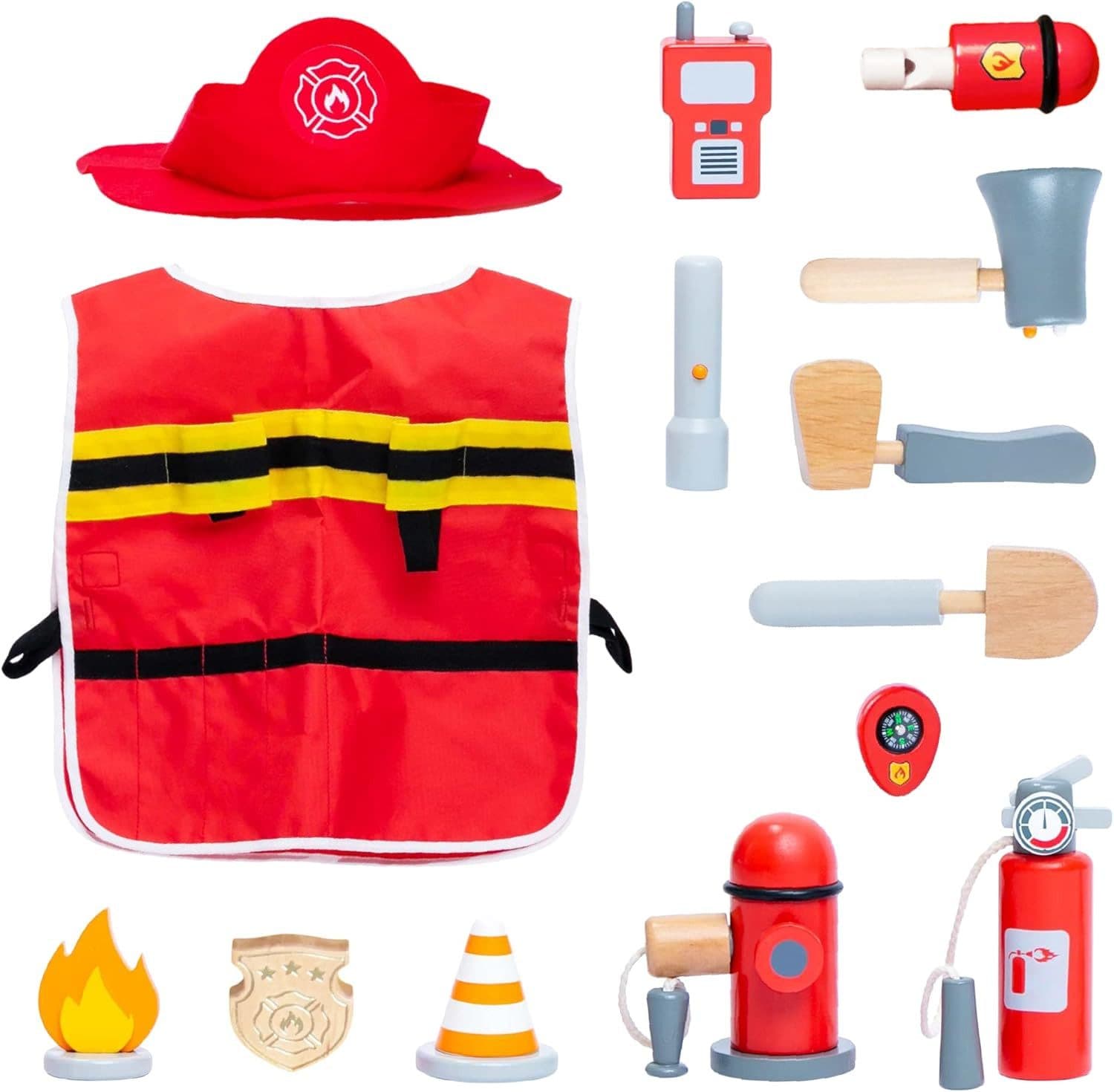 Esun 14-tlg. Holz Feuerwehrmann Spielset mit Kostüm - Bild 2