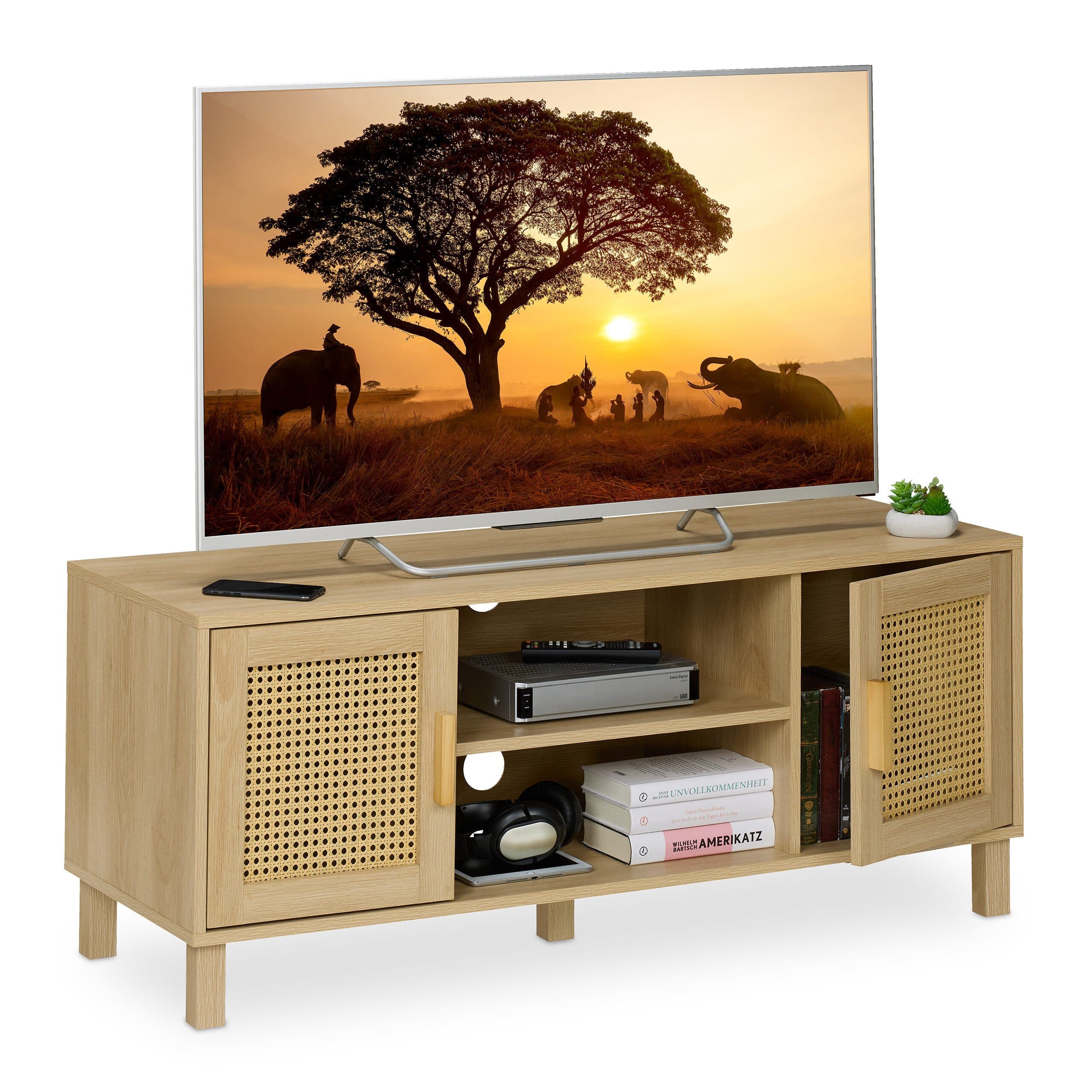 relaxdays TV-Board Rattan-Design Beige/Braun Holzoptik - Bild 2