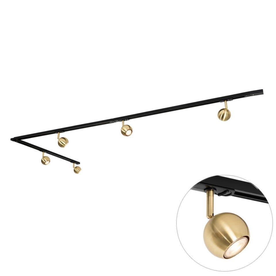 Qazqa Schienensystem-Sets Iconic gissi, 5 Strahler, GU10, Gold/Schwarz - Bild 2
