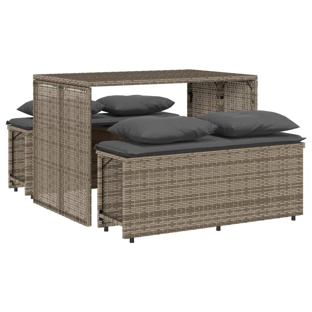 vidaXL Garten-Essgruppe 3-tlg. Grau Poly Rattan mit Kissen - Bild 2