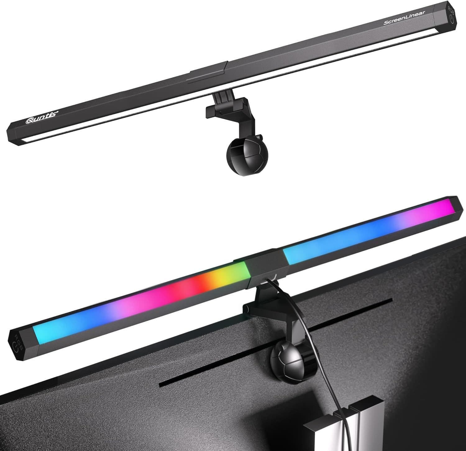 Quntis Schreibtischlampe mit RGB, 40/51cm 2in1 Monitor Lampen für Büro, Jugendzimmer, Studie, Gaming RGB, LED wechselbar, Tageslichtweiß, Variables RGB-Umgebungslicht, pc bildschirmlampe mit einstellbare Farbtemperatur Helligkeit, deko - Bild 2