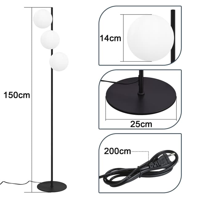 ZMH Stehlampe Wohnzimmer: Industrial Modern Standleuchte mit Fußschalter, Schwarz/Gold