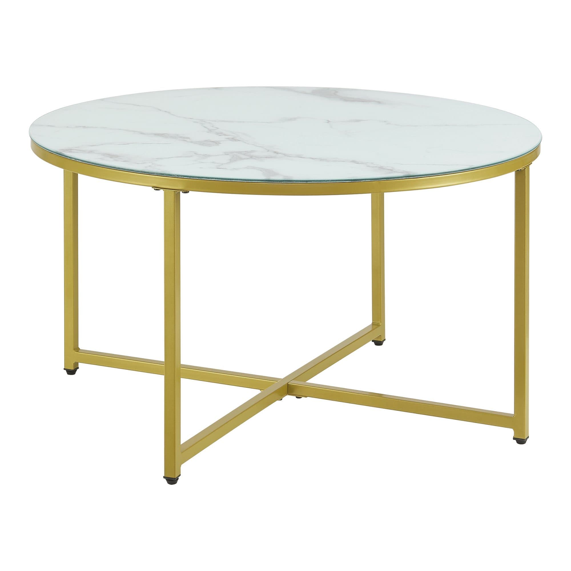en.casa Couchtisch Marmor-Optik Weiß-Gold Glas - Bild 2