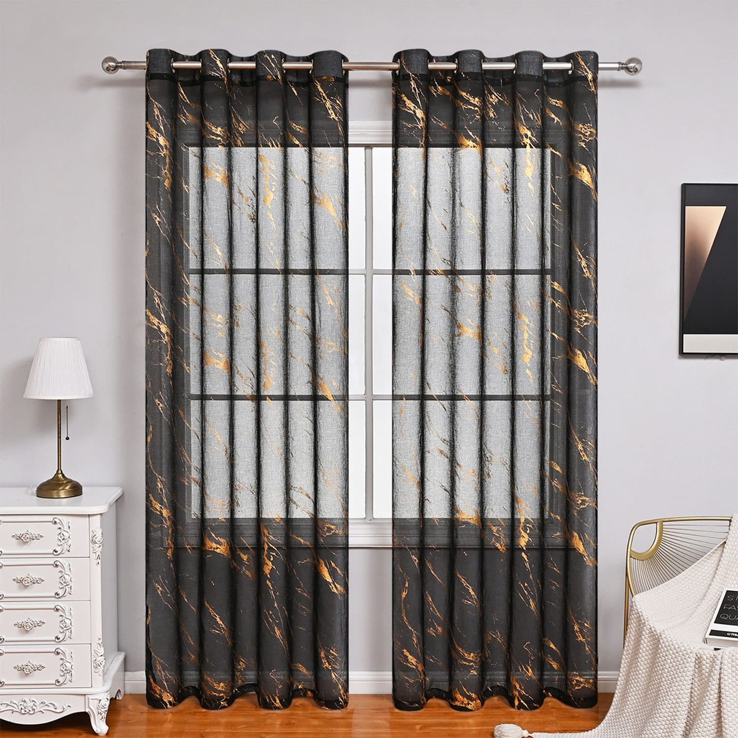 Refttenw Blickdicht Vorhang mit Ösen Schwarz