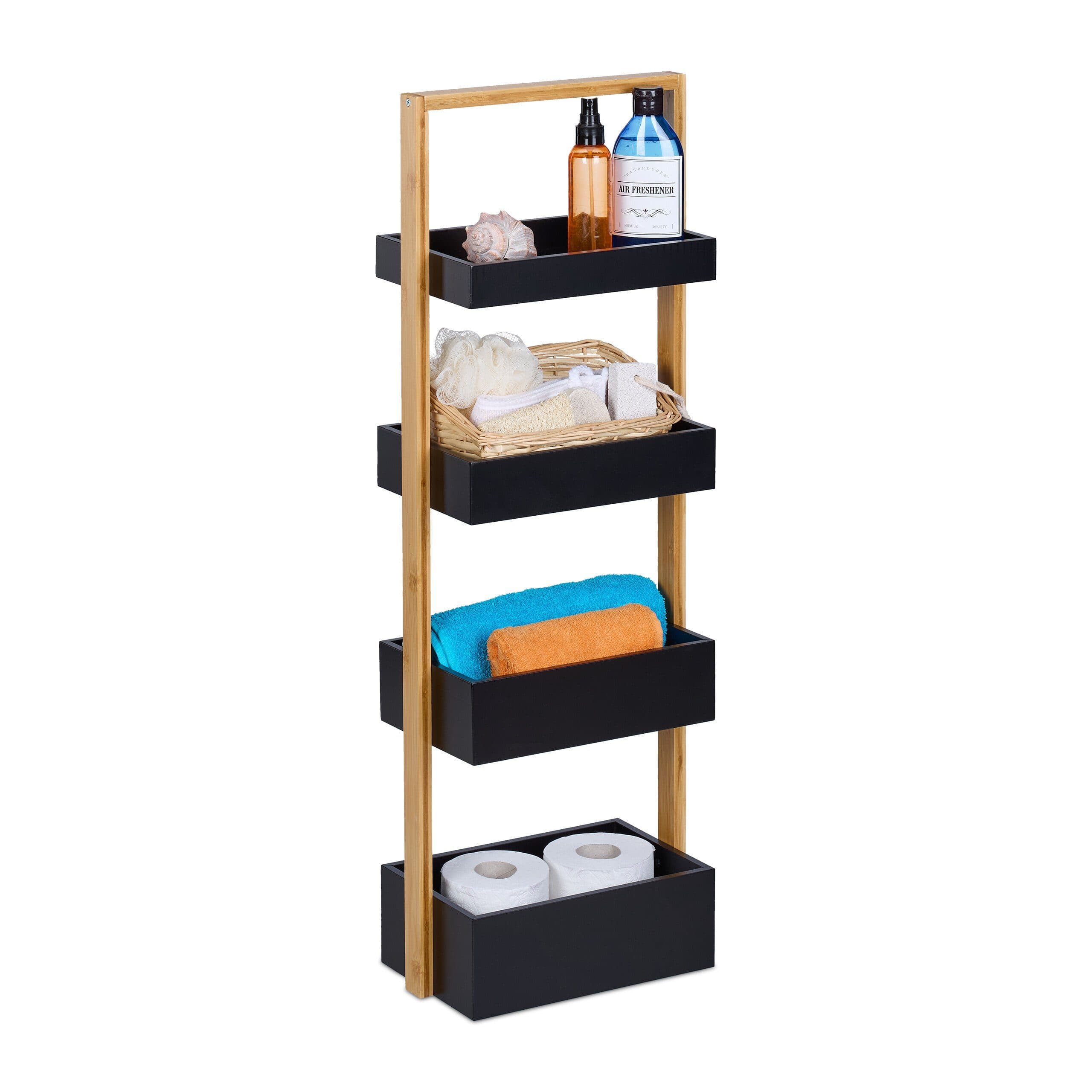 RELAXDAYS Badregal Bambus 4 Ablage Natur/Schwarz - Bild 2