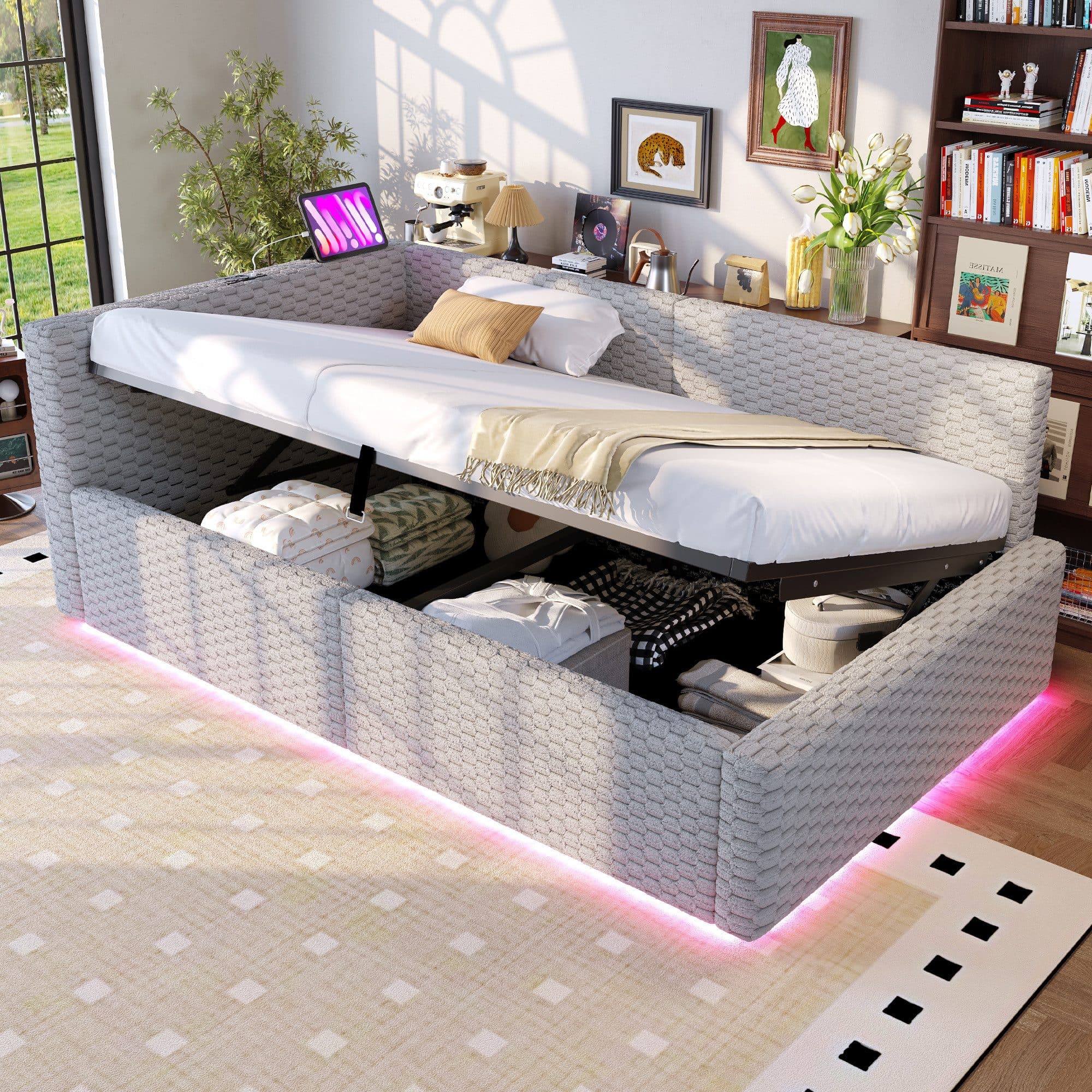 Odikalo Schlafsofa Polsterbett mit LED, USB & Bettkasten - Bild 2