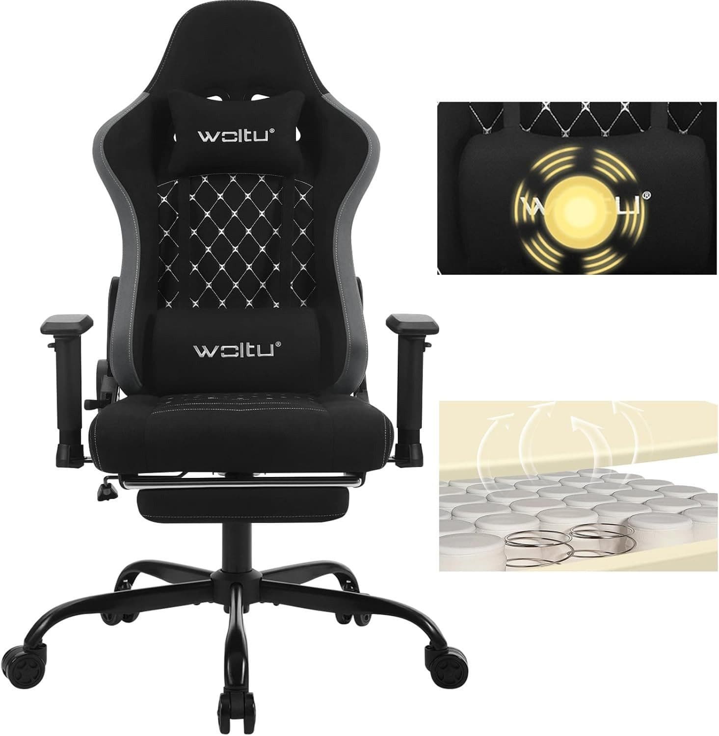 Woltu Gaming-Stuhl Schwarz Grau Ergonomisch mit Massagefunktion - Bild 2