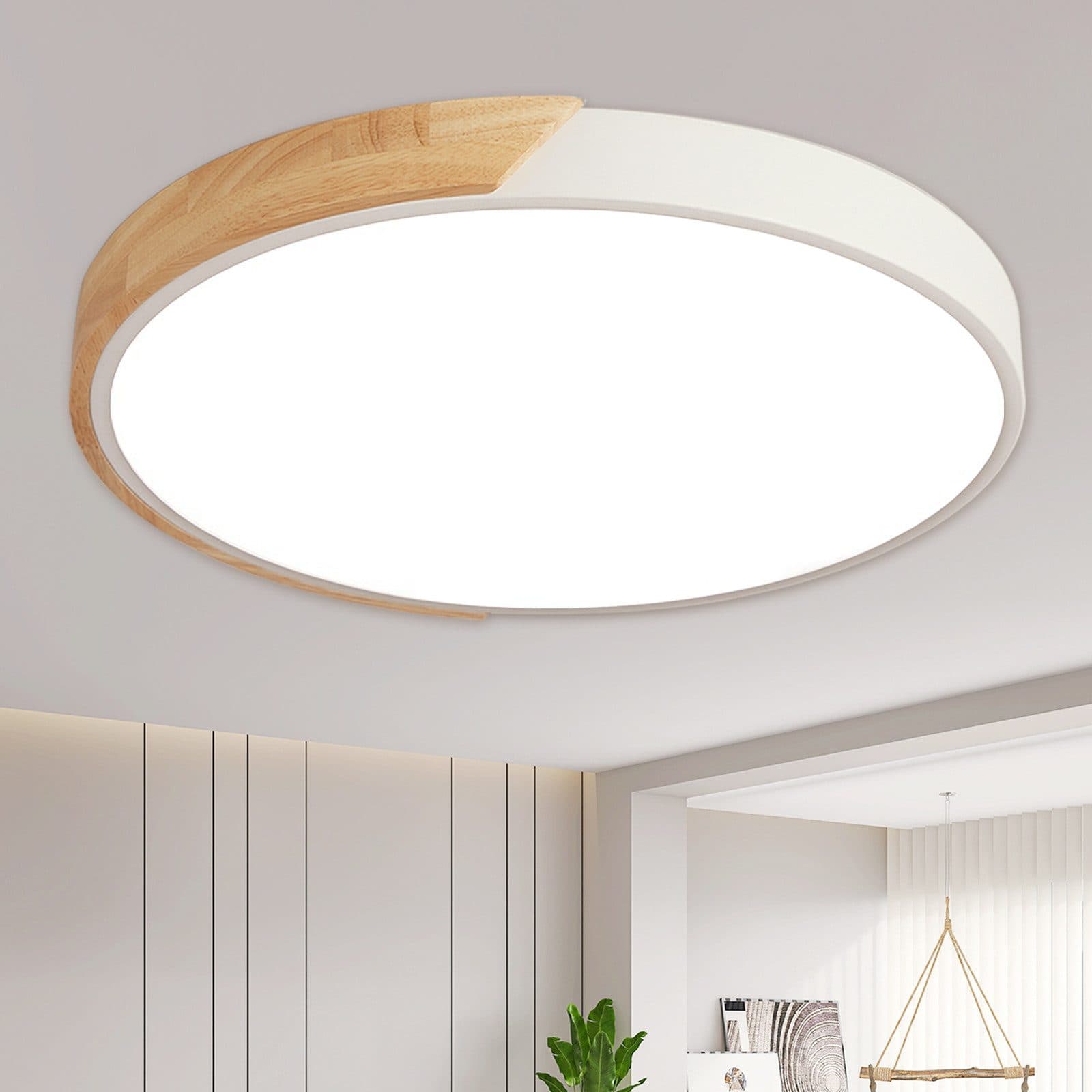 style home LED Deckenleuchte dimmbar mit Fernbedienung, rund, Holz/Metall - Bild 2