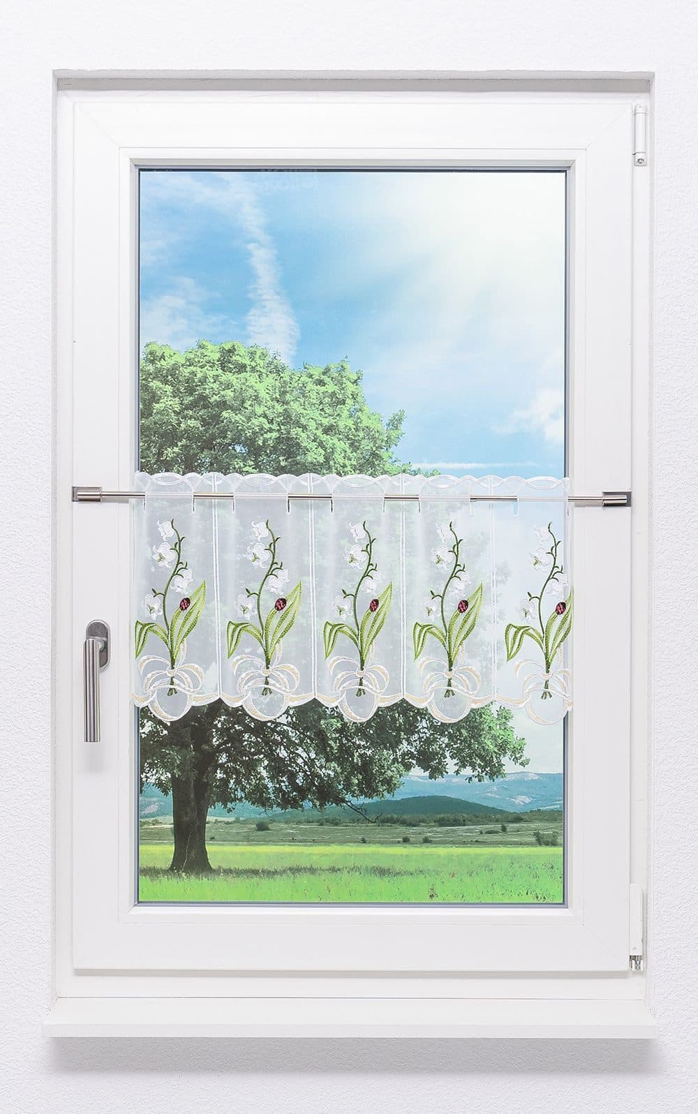 Plauener Spitze Scheibengardine Maiglöckchenzweig Weiß Transparent - Bild 2