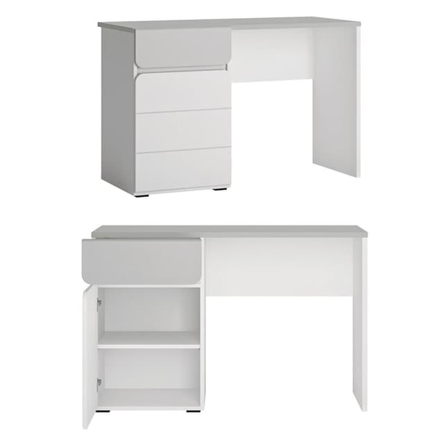 Jugendzimmer-Set: Schreibtisch, Wandregal & Regal in Weiß-Grau