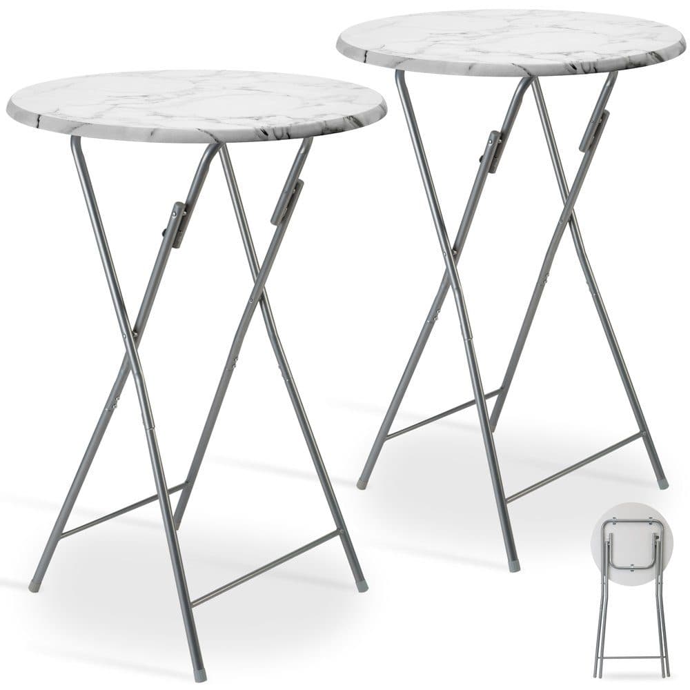 Casaria Stehtisch 2-tlg. Klappbar Weiß Silber Marmoroptik - Bild 2