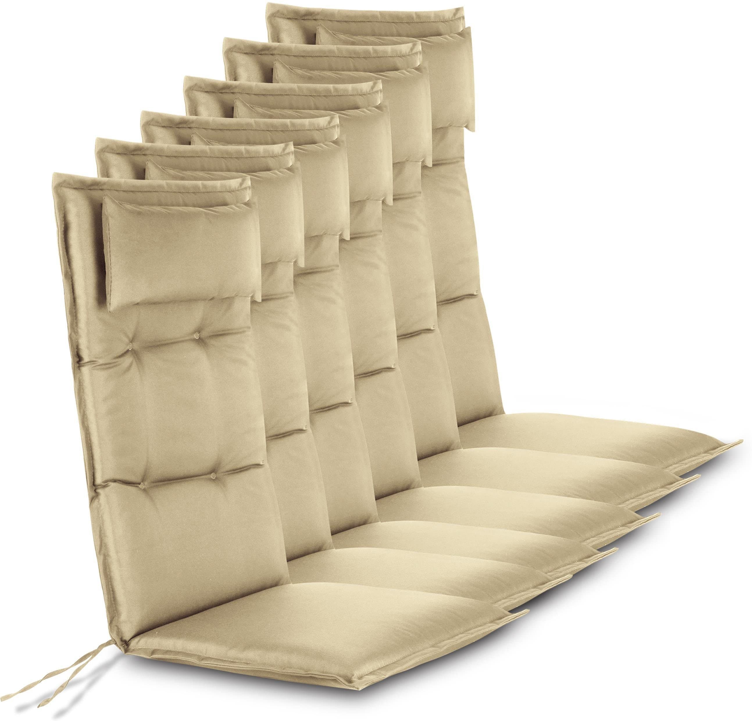Aspero Hochlehnerauflage 6-tlg. Beige Wasserdicht mit Kopfkissen - Bild 2