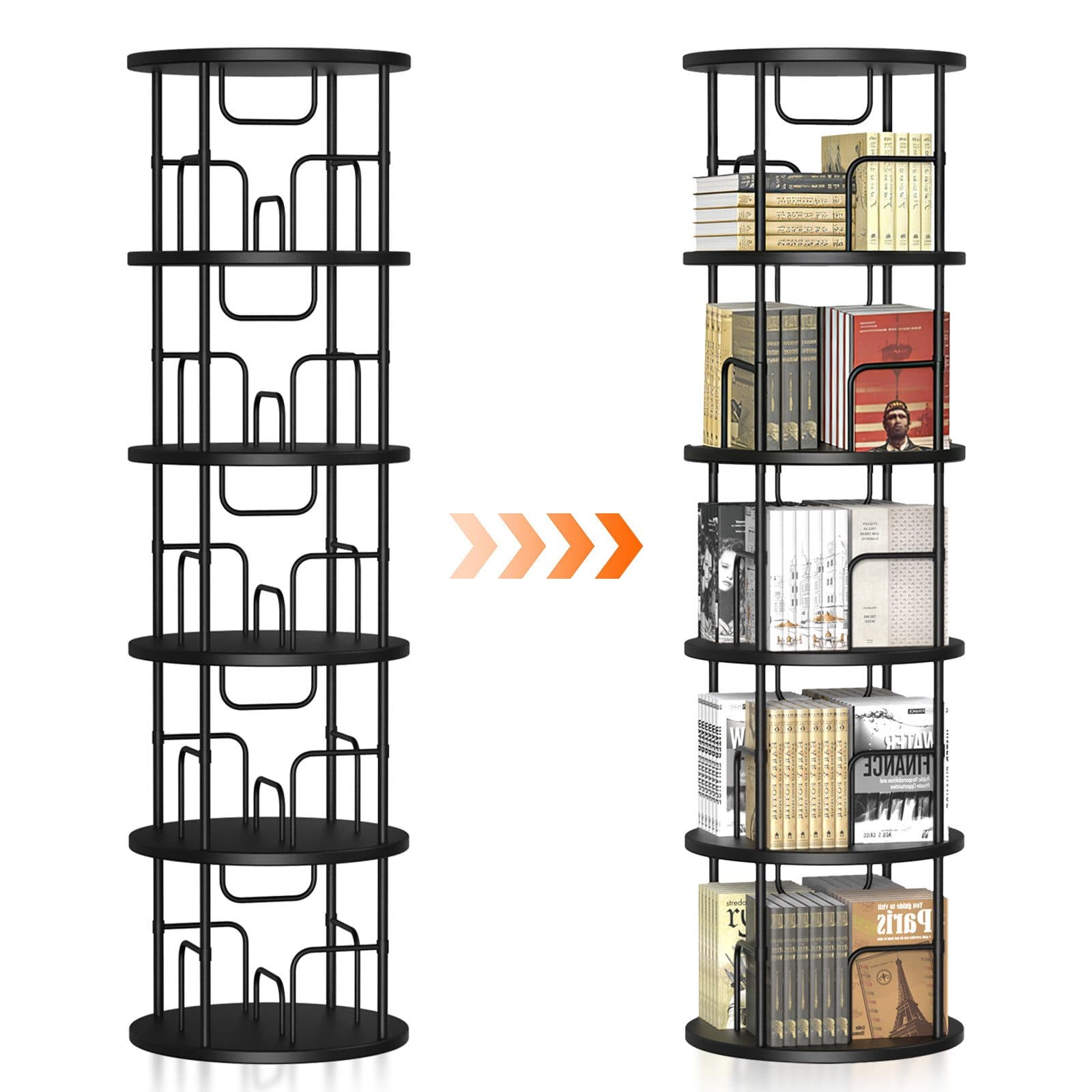 XERSEK Bücherregal 5 Ebenen Schwarz 360° Drehbar - Bild 2