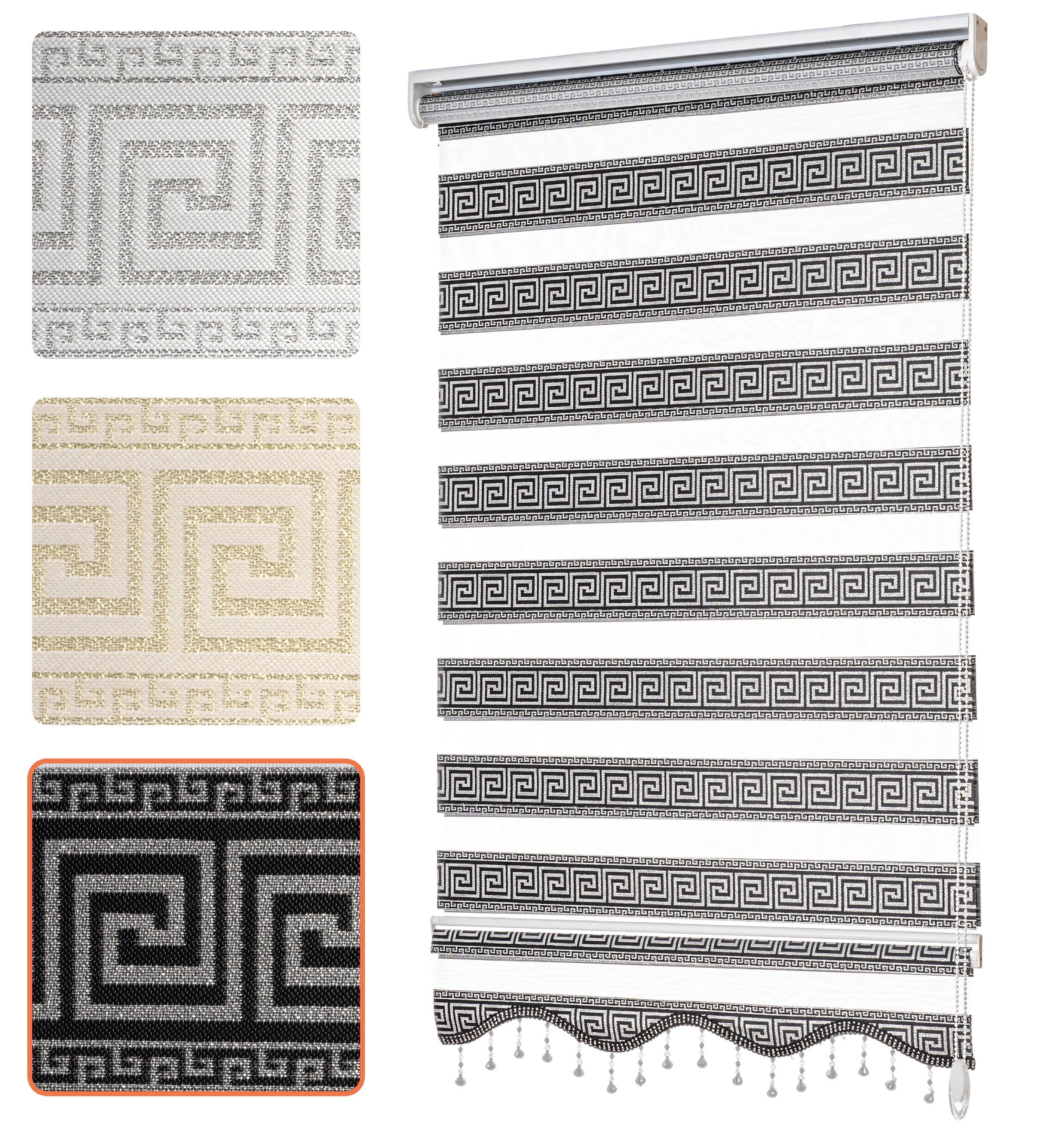 Bailena Doppelrollo mit Perlen Mäander Design Klemmfix Schwarz/Silber - Bild 2