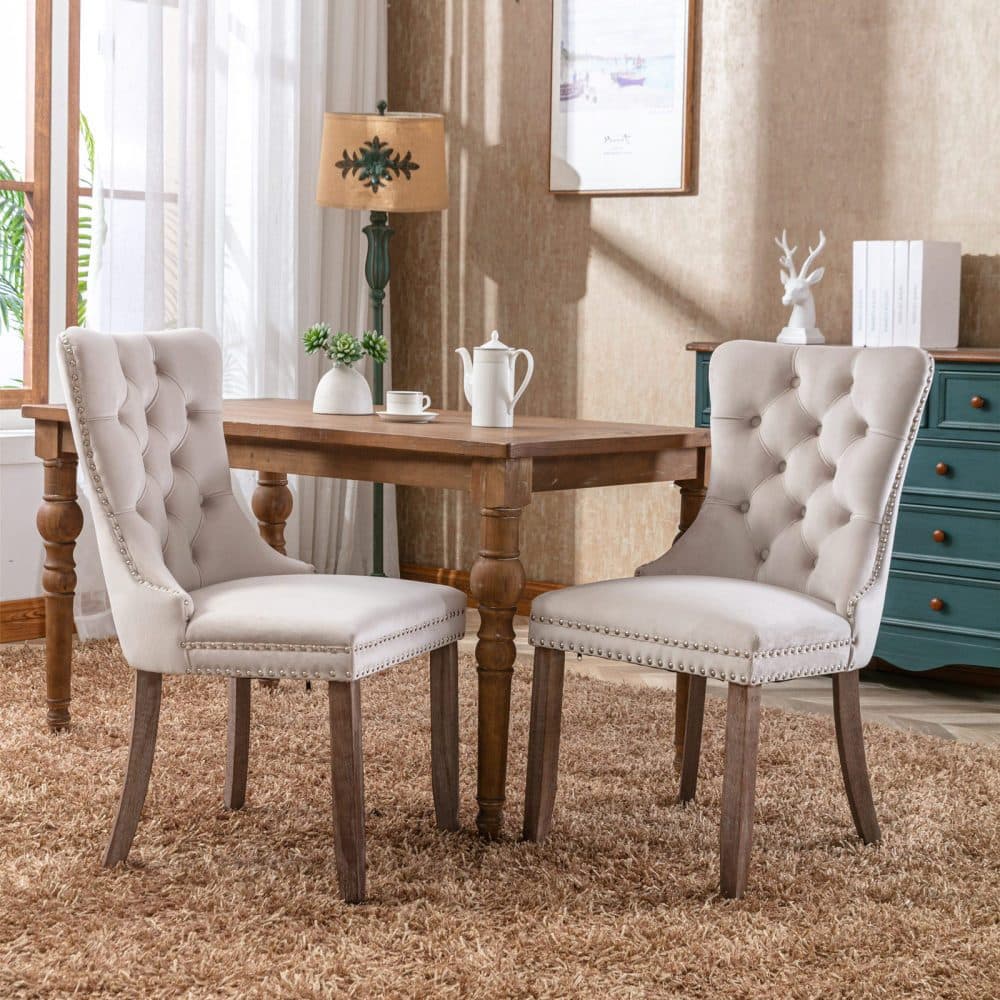 BBG Esszimmerstuhl 2er Set Samt Chesterfield Beige - Bild 2