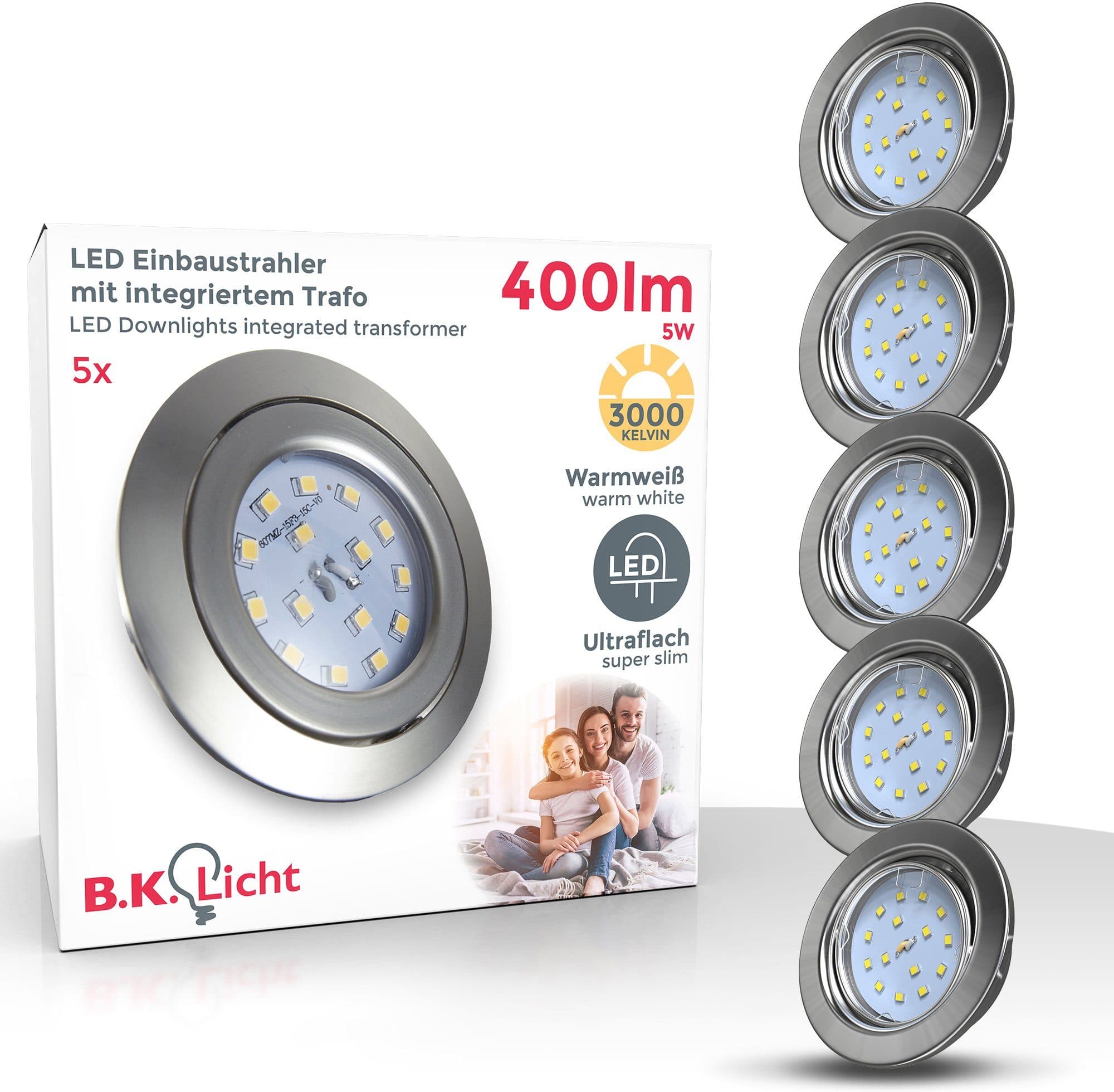 B.K.Licht LED Einbaustrahler 5er Set Schwenkbar Matt-Nickel - Bild 2