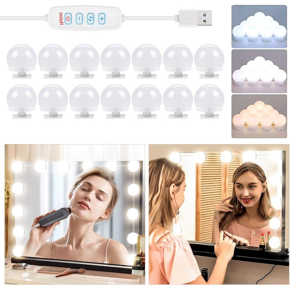 TUWENA LED-Spiegelleuchte 14 LEDs dimmbar USB 3 Farben - Bild 2