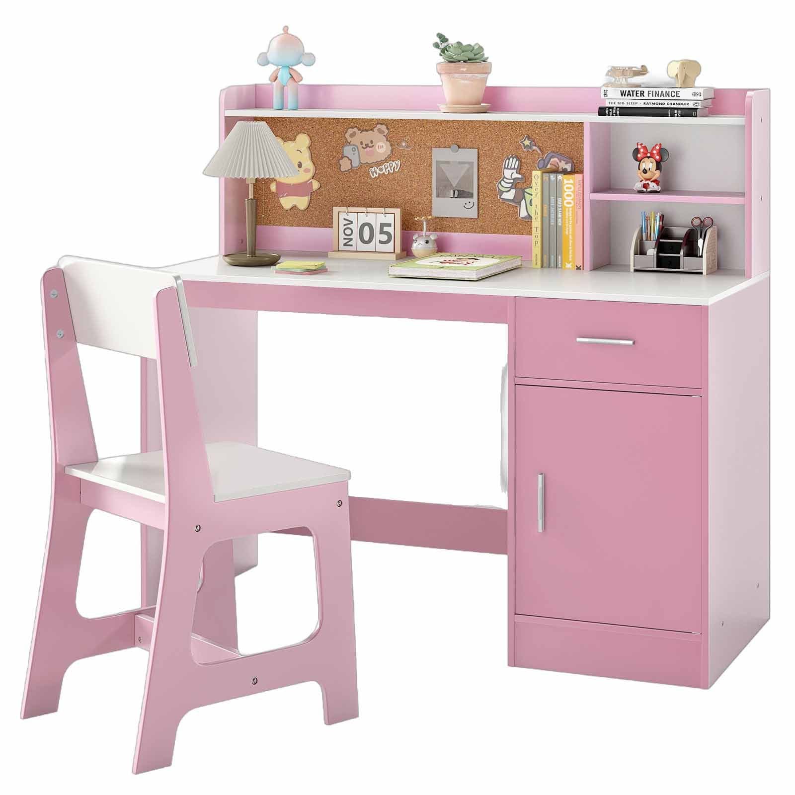 COSTWAY Kinderschreibtisch Rosa mit Stuhl Set, mit Schubladen, ab 3 Jahre - Bild 2