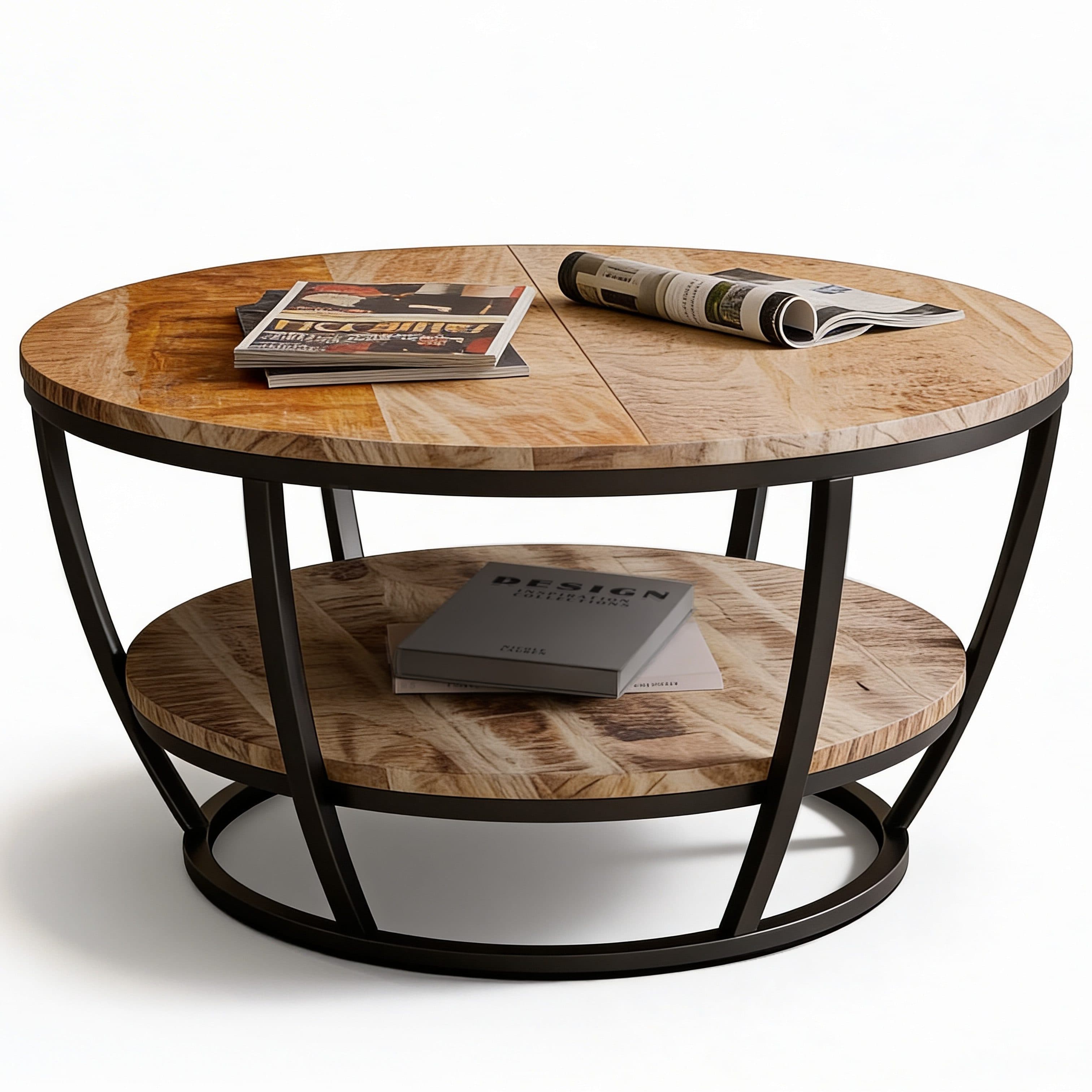 Liadomo Couchtisch Gianna Runde Mangoholz Massiv Metallgestell Schwarz - Bild 2