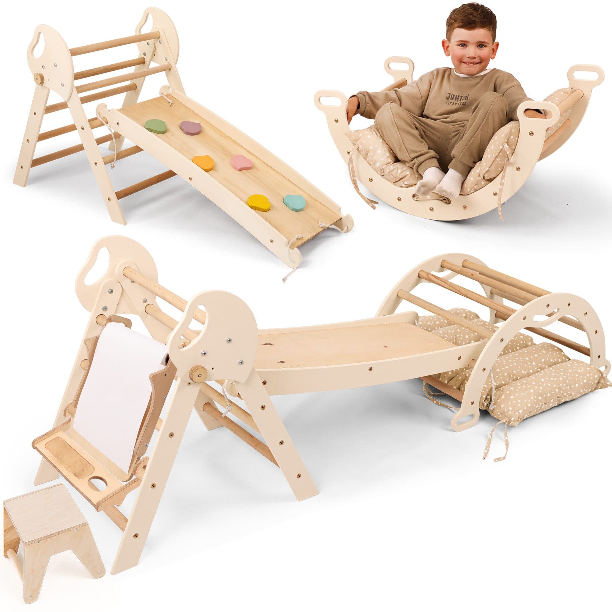 Goodevas Klettergerüst 5-in-1 Montessori Holz-Kletter-Set 5in1 für Kleinkinder 1-3 Jahre alt - Bild 2