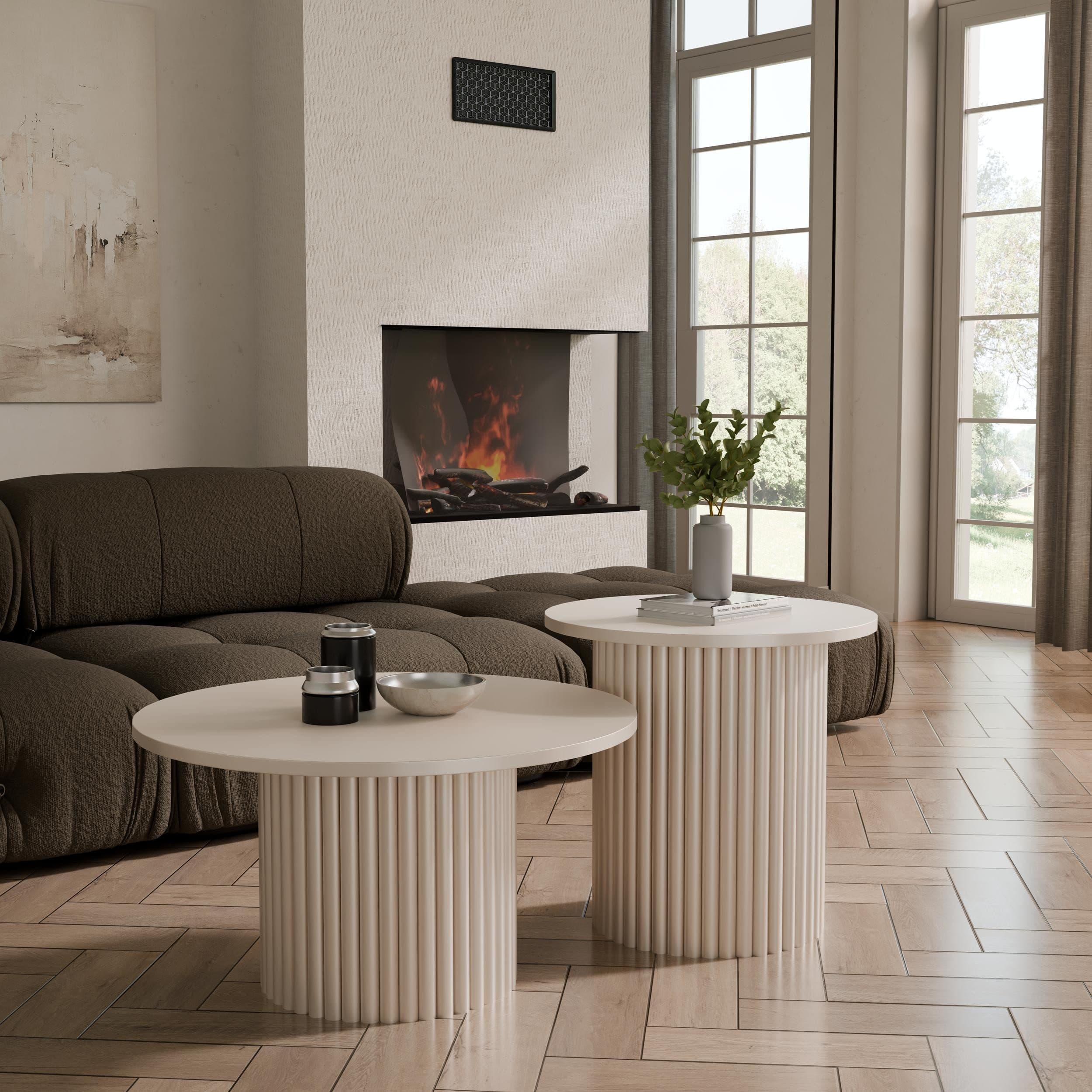 Design Möbel Couchtisch LOMELO 2in1 Schwarz/Weiß/Kaschmir - Bild 2