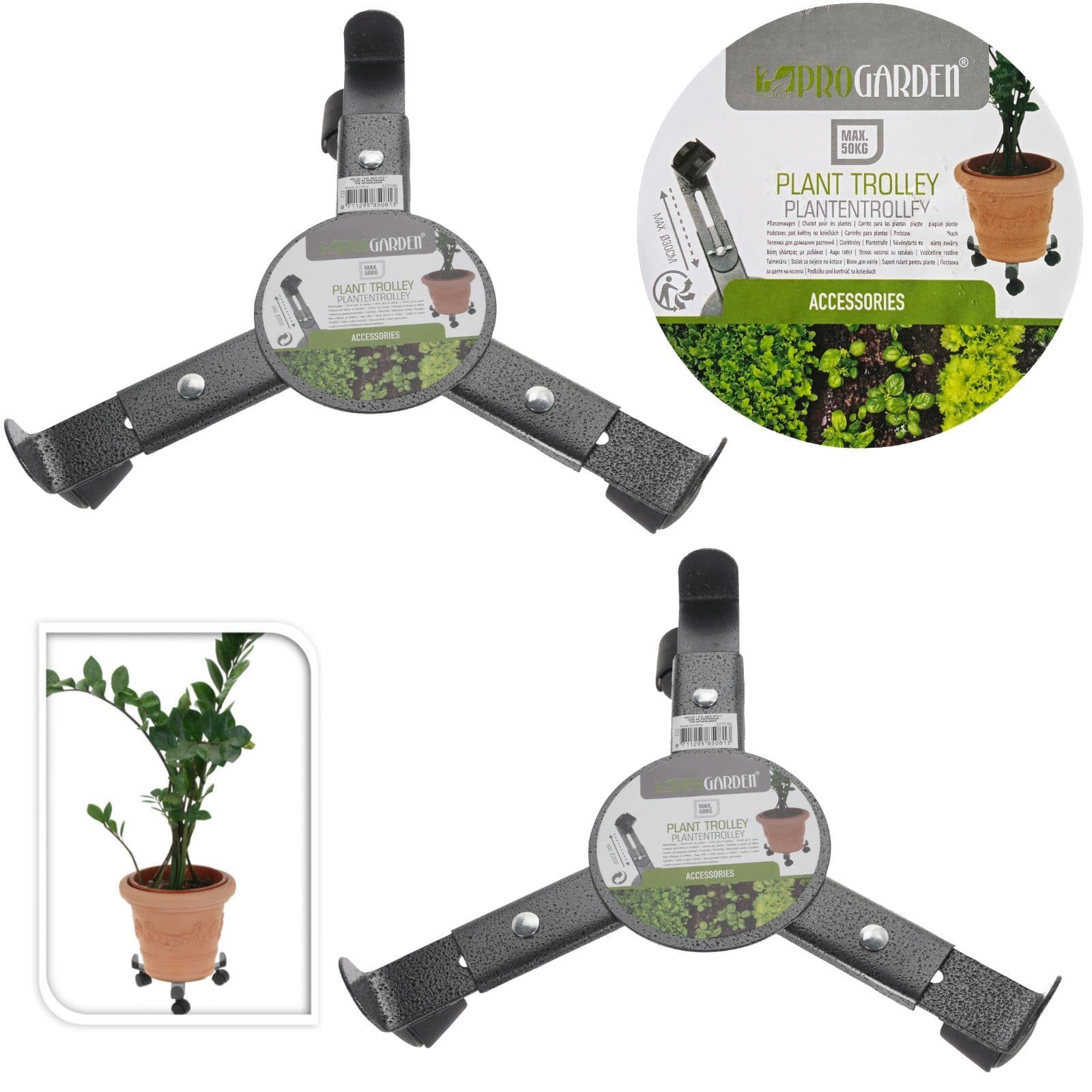 Progarden Pflanzenroller 2er Set Metall Grau 360° Rollen bis 50 kg - Bild 2