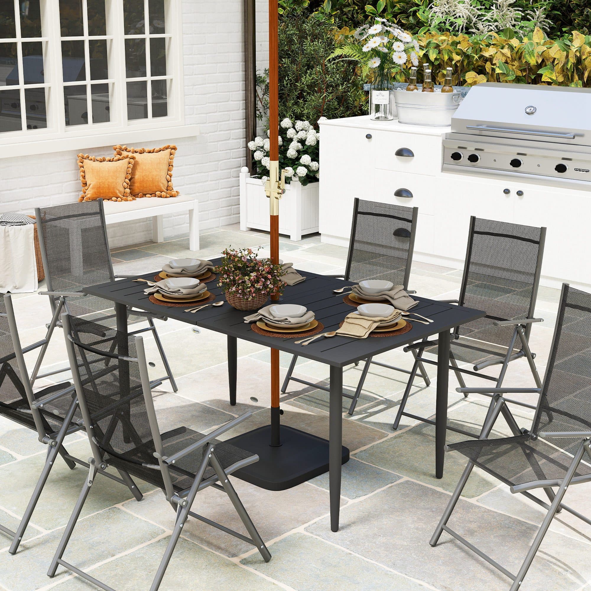 Outsunny Gartentisch mit Schirmloch, Lamellendesign, Schwarz - Bild 2