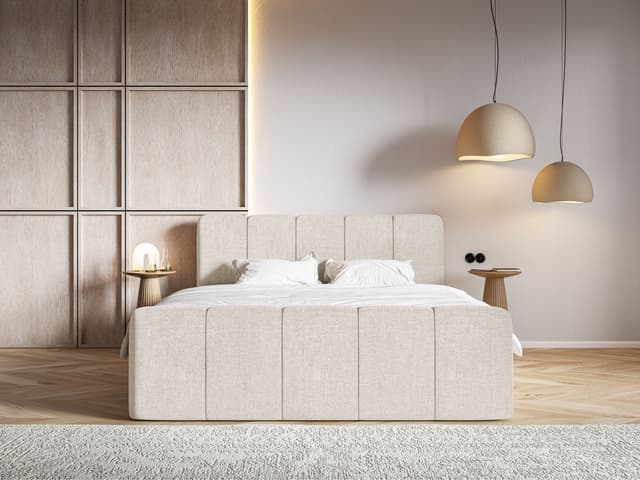 SELSEY Boxbett CLOUDY II Beige Polsterbett mit Bettkasten, Matratze & Topper