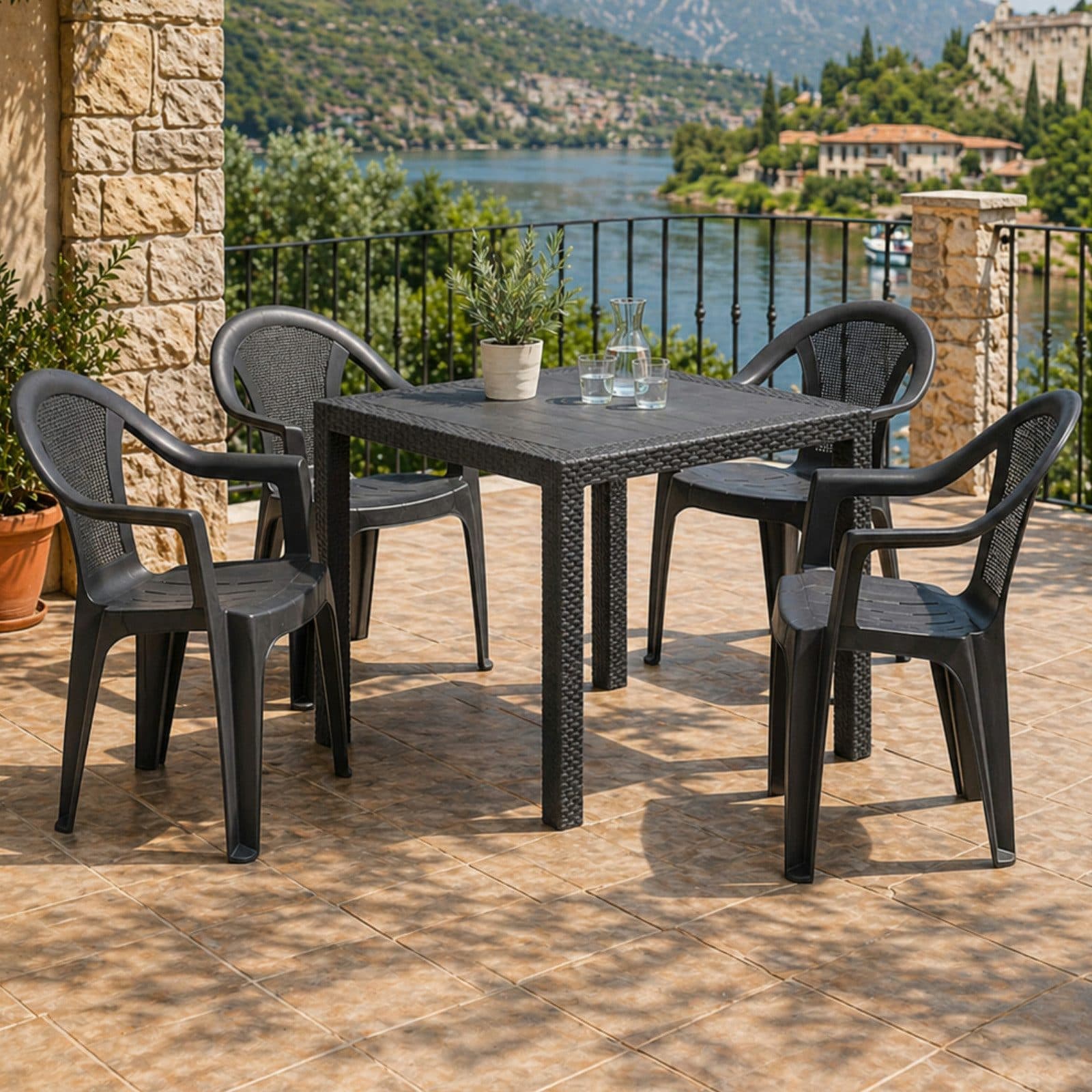 Progarden Garten-Essgruppe 5-tlg. Anthrazit Kunststoff Rattan-Optik - Bild 2