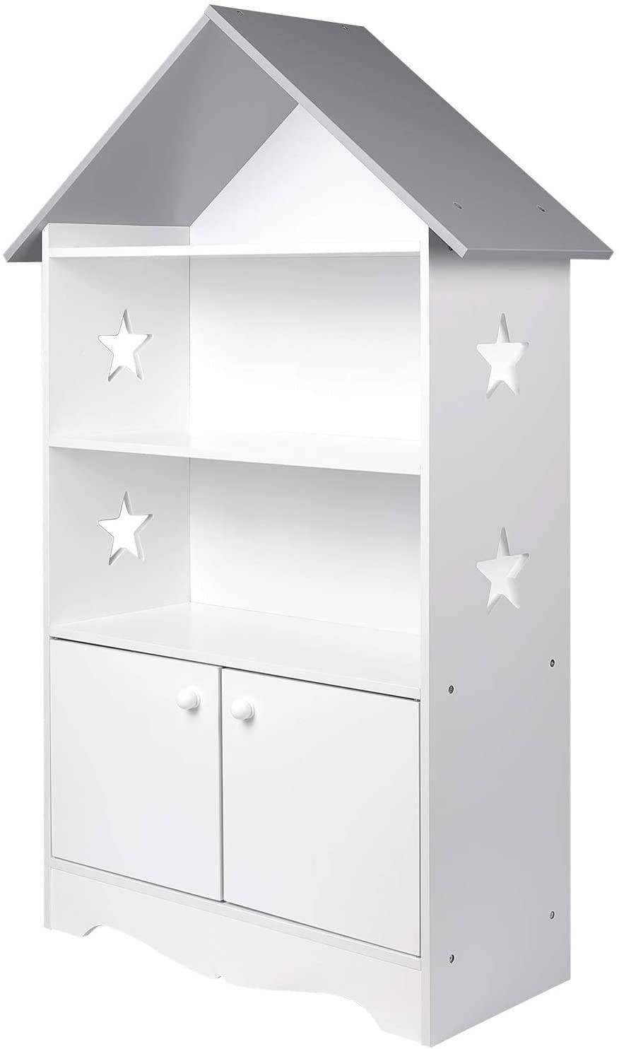 Woltu Bücherregal mit Tür 3 Regale Weiß-Grau Kinderzimmer - Bild 2