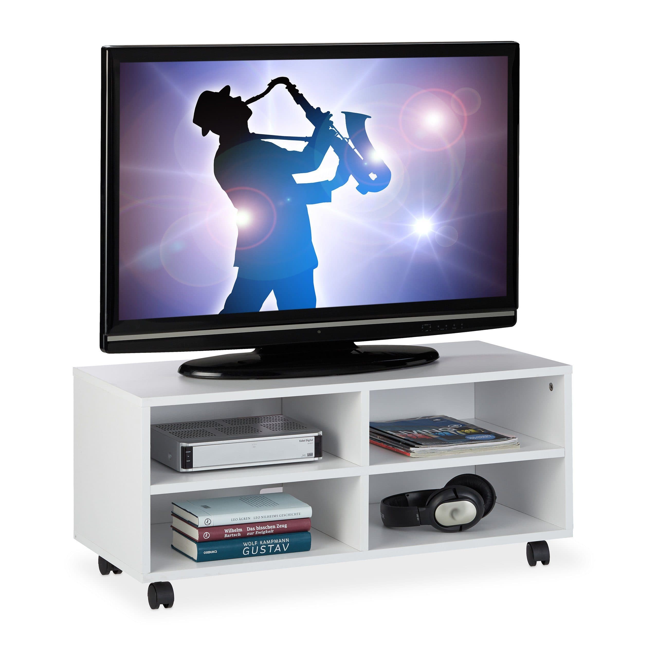 relaxdays TV-Board mit 4 Fächern rollbar Weiß - Bild 2