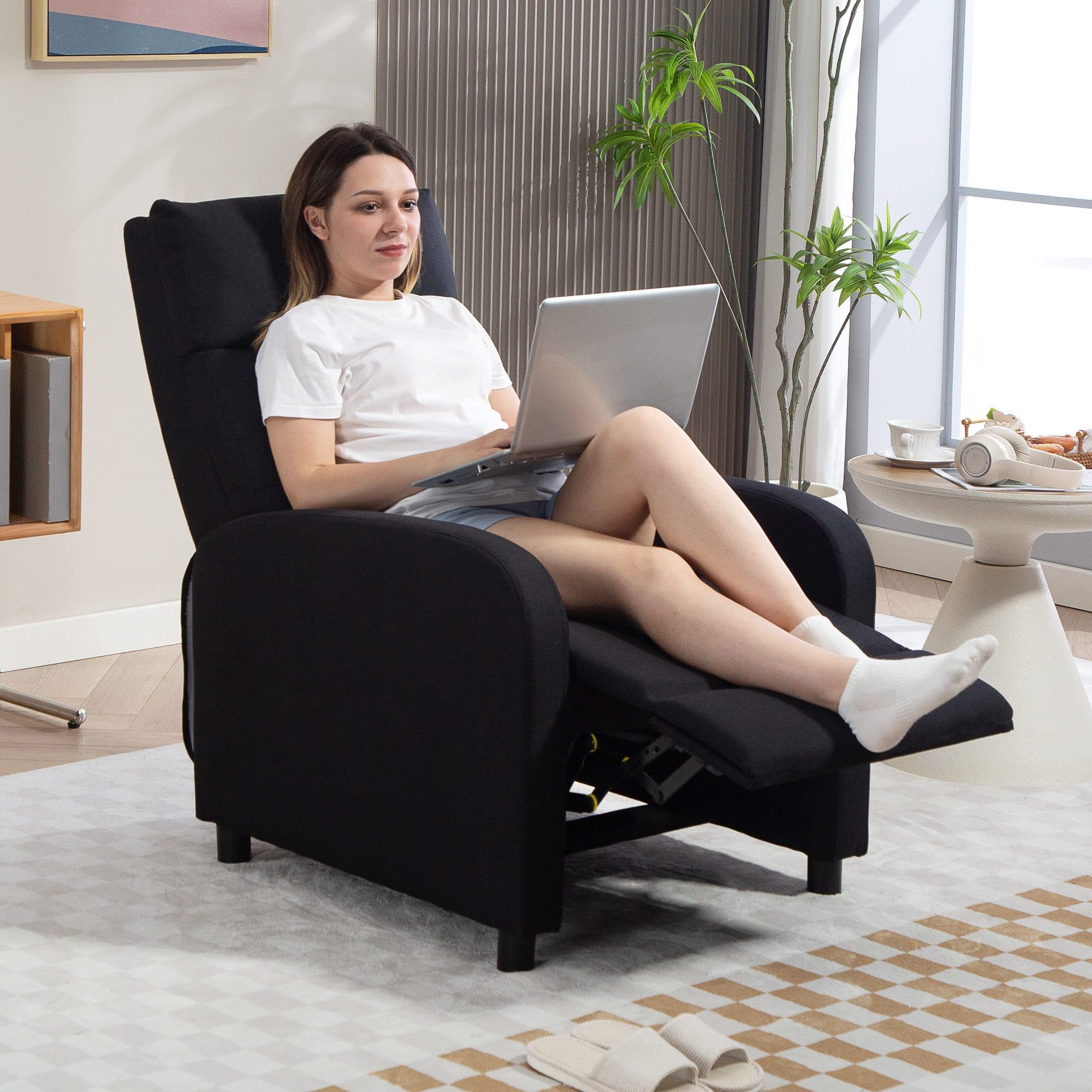 HOMCOM Relaxsessel mit Leinenoptik, Taschenfederkern, TV-Sessel, Schwarz - Bild 2